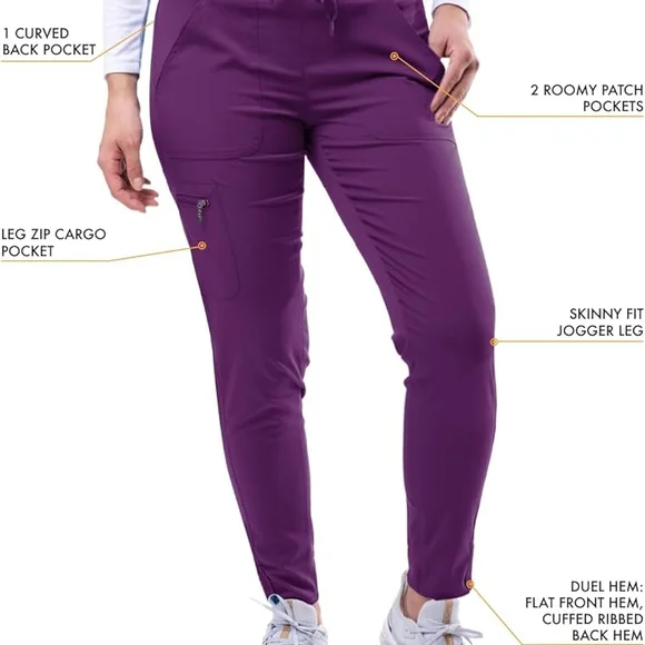 ADAR Women's Bold Purple Eggplant Scrub Pants Size Large - Picture 3 of 10